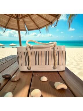 Burberry Beige and Navy Stripe Canvas Tote